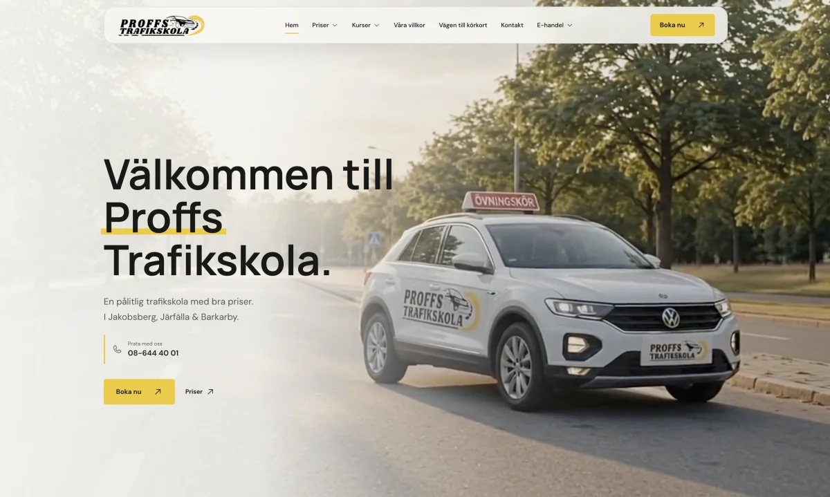 Proffs Trafikskola website Nachher CYouMedia AI Visibility optimisation